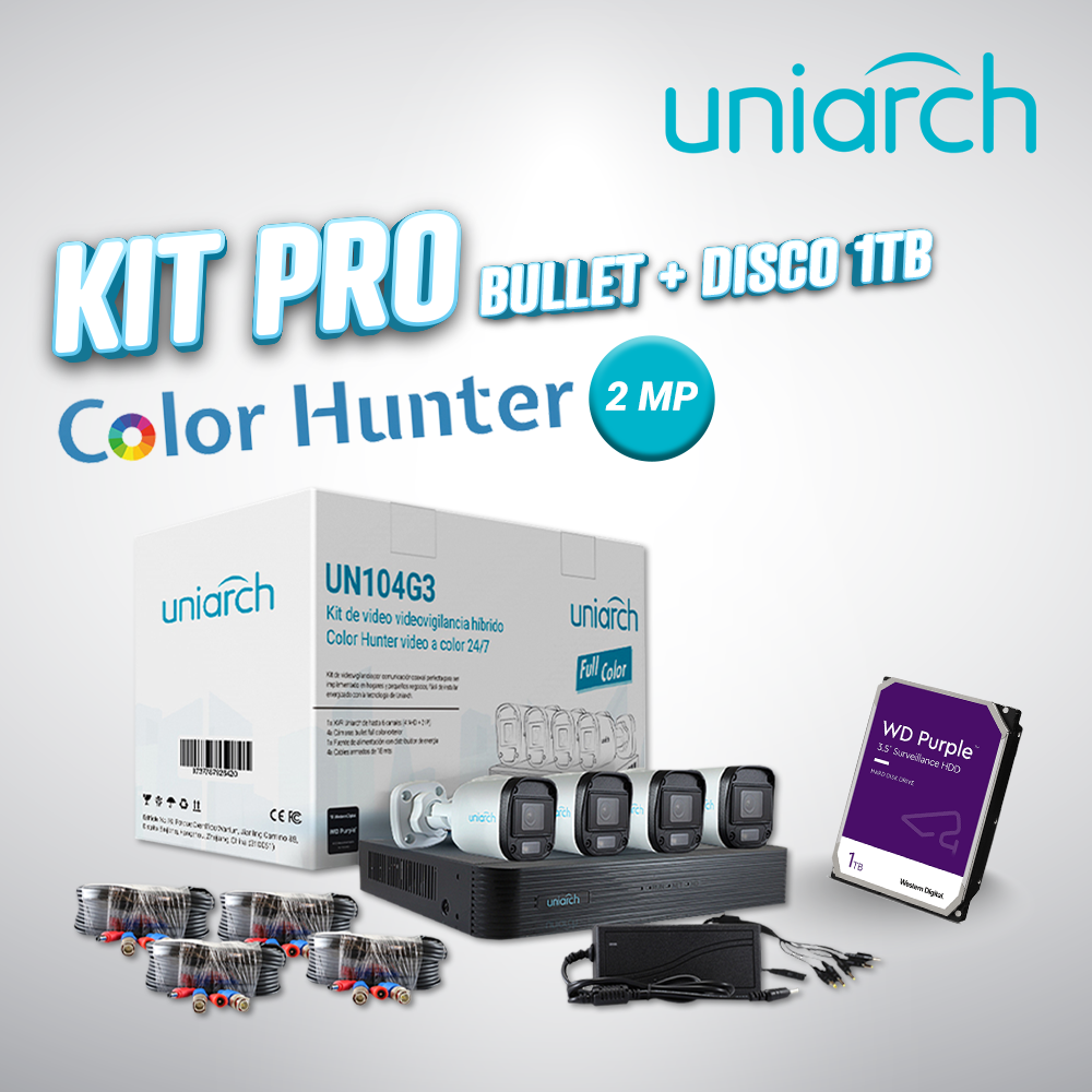 1 x UN104G3 + 1 x WD11PURZ|KIT PRO COLOR HUNTER 2MP BULLET + DISCO 1TB