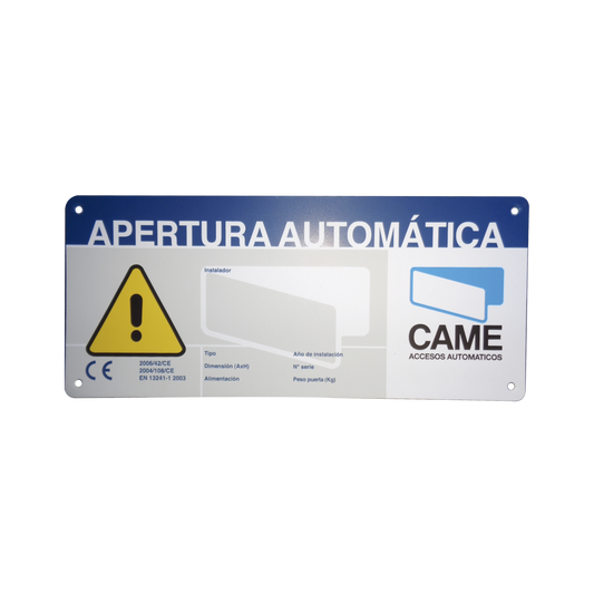 119-R224E|Letrero de Aviso Peligro para puertas automáticas CAME
