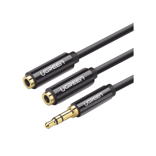 20816|Cable Adaptador/Divisor de Audio de 3.5mm Macho a 2 Terminales de 3.5mm Hembra / 25 cm de Longitud / Cable TPE / Color Negro
