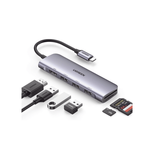 20956A|HUB USB-C (Docking Station) 6 en 1 HDMI 4K@30Hz 3 Puertos USB 3.0 Lector Tarjeta SD + Micro SD (TF) Uso Simultáneo Chip de Última Generación Potente Disipación de Calor Caja de Aluminio.