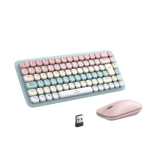 25178|Paquete de Teclado y Mouse 85 teclas en Español Bluetooth y 2.4GHz Mouse Ambidiestro Sensor de DPI ajustable Efectos de Iluminación del Teclado Amplia compatibilidad Color Rosa