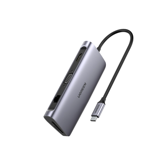 40873|HUB USB-C a 3 USB 3.0 / HDMI 4K@30Hz / RJ45 ( Gigabit Ethernet) / VGA / Lector Tarjetas SD+TF (Uso Simult?íneo) / USB C PD Carga 100W / 9 en 1
