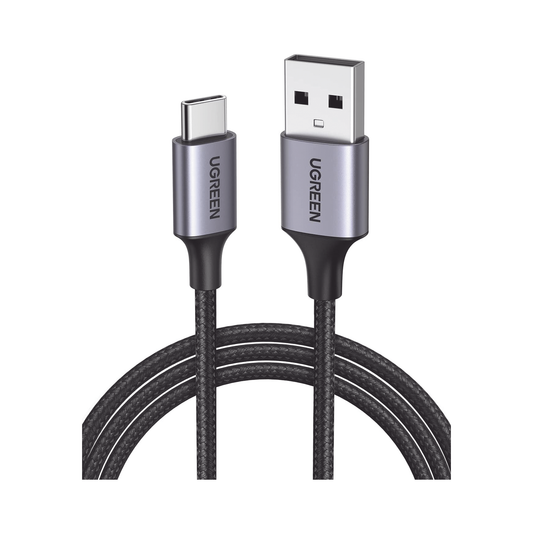 60128|Cable USB-A a USB-C | 2 Metros | Transferencia de datos de 480 Mbps | Carga Rápida | QC 4.0/3.0/2.0 | FPC | AFC | Protección Integrada | Caja de Aluminio | Nylon Trenzado | Color Negro.