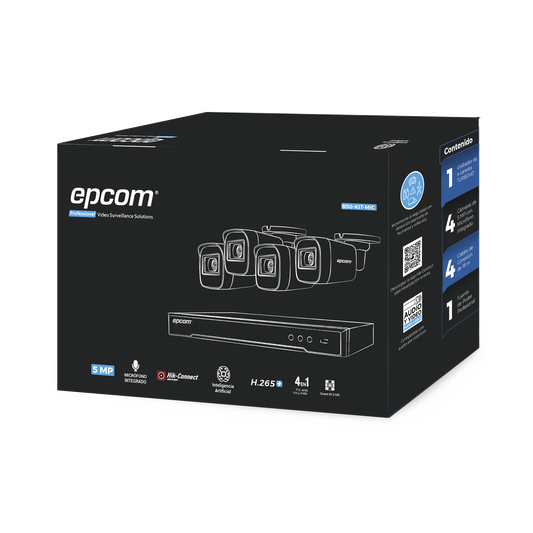 B50-KIT-MIC|Kit TURBOHD 5 Megapixel / DVR 4 Canales / 4 C?ímaras de 5 Megapixel con Micr??fono Integrado / 4 Cables 18 Metros / Fuente de Poder Profesional