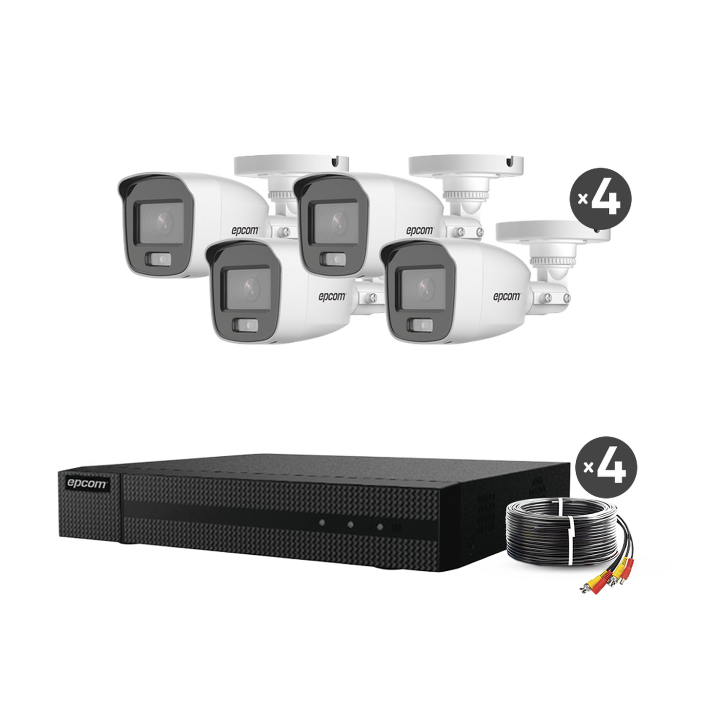 B8-KIT-CV/A|Kit TurboHD 1080p / DVR 4 Canales / 4 C?ímaras Bala ColorVu con Microfono Integrado / Fuente de Poder / Accesorios de Instalaci??n