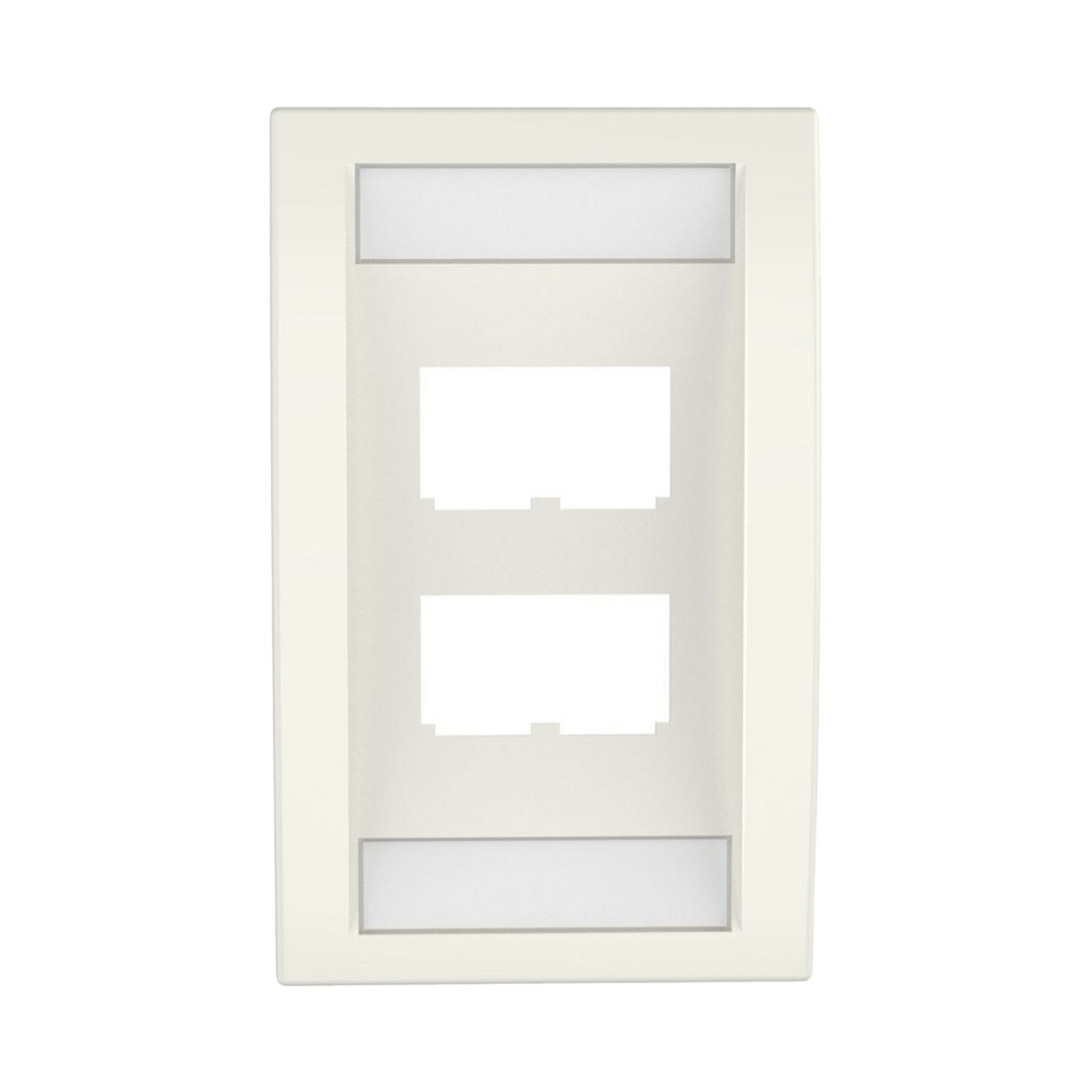 CFPE4IWY|Placa de Pared Vertical Ejecutiva, Salida Para 4 Puertos Mini-Com, Con Espacios Para Etiquetas, Color Blanco Mate