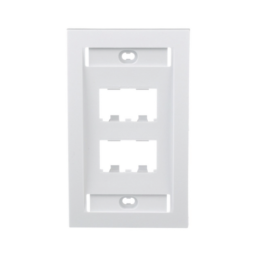 CFPE4WHY|Placa de Pared Vertical Ejecutiva, Salida Para 4 Puertos Mini-Com, Con Espacios Para Etiquetas, Color Blanco