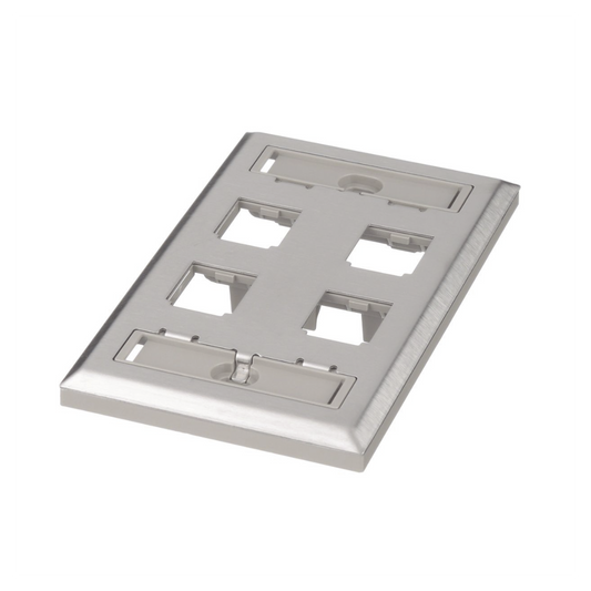 CFPL4SY|Placa de Pared Vertical, de Acero Inoxidable, Salida Para 4 Puertos Mini-Com, Con Espacios Para Etiquetas