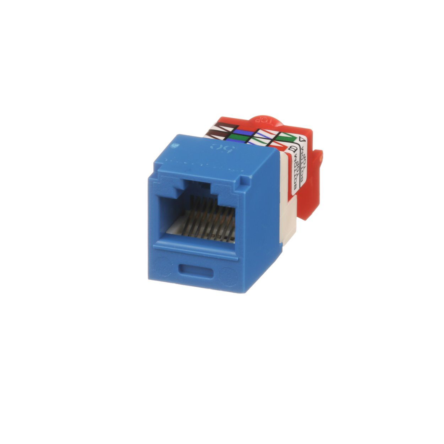 CJ5E88TBU|Conector Jack RJ45 Estilo T, Mini-Com, Categoría 5e, de 8 posiciones y 8 cables, Color Azul
