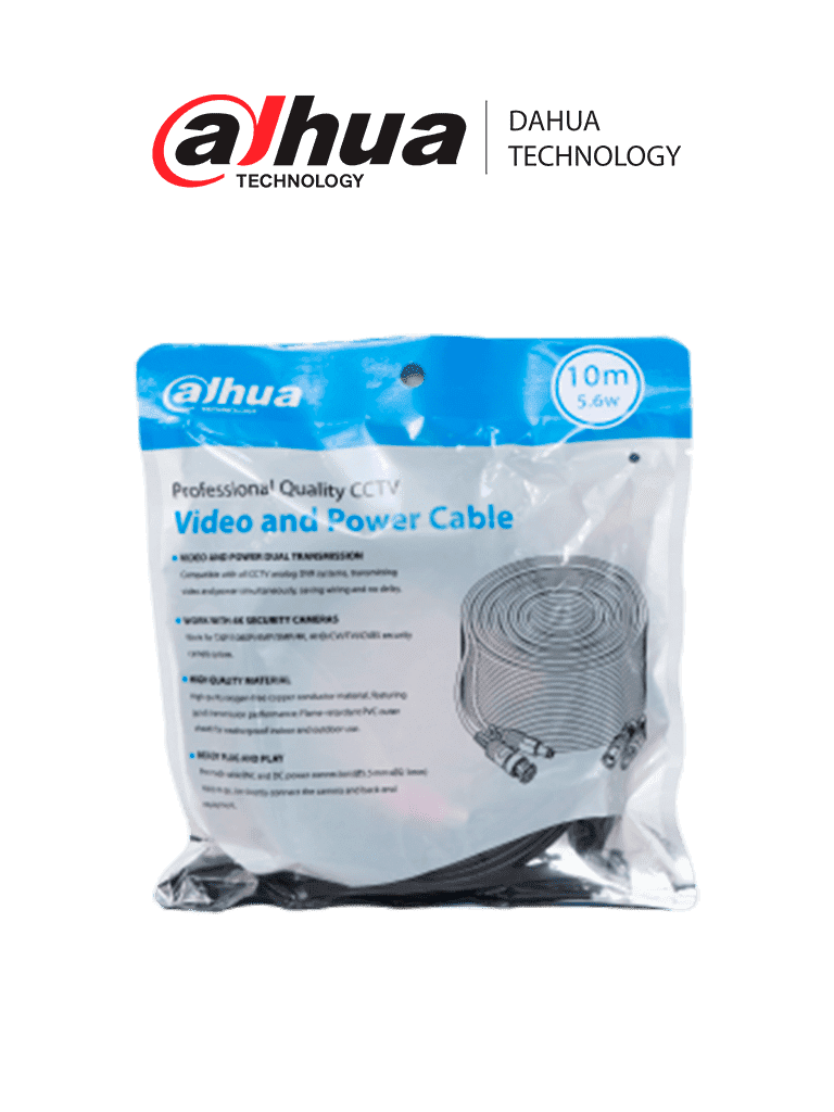 DAHUA DH-PFM942I-10-5 - Cable de 10 Metros Armado para Video y Energ?¡a/ Para Camaras Hasta 4k/ con Conectores BNC y de Energ?¡a/ Uso Exterior e Interior/ Cobre de Alta Pureza/ Soporta: AHD/CVI/TVI/CVBS/