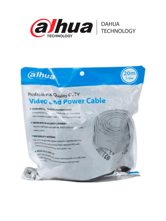 DAHUA DH-PFM942I-20-5 - Cable de 20 Metros Armado para Video y Energ?¡a/ Para Camaras Hasta 4k/ con Conectores BNC y de Energ?¡a/ Uso Exterior e Interior/ Cobre de Alta Pureza/ Soporta: AHD/CVI/TVI/CVBS/