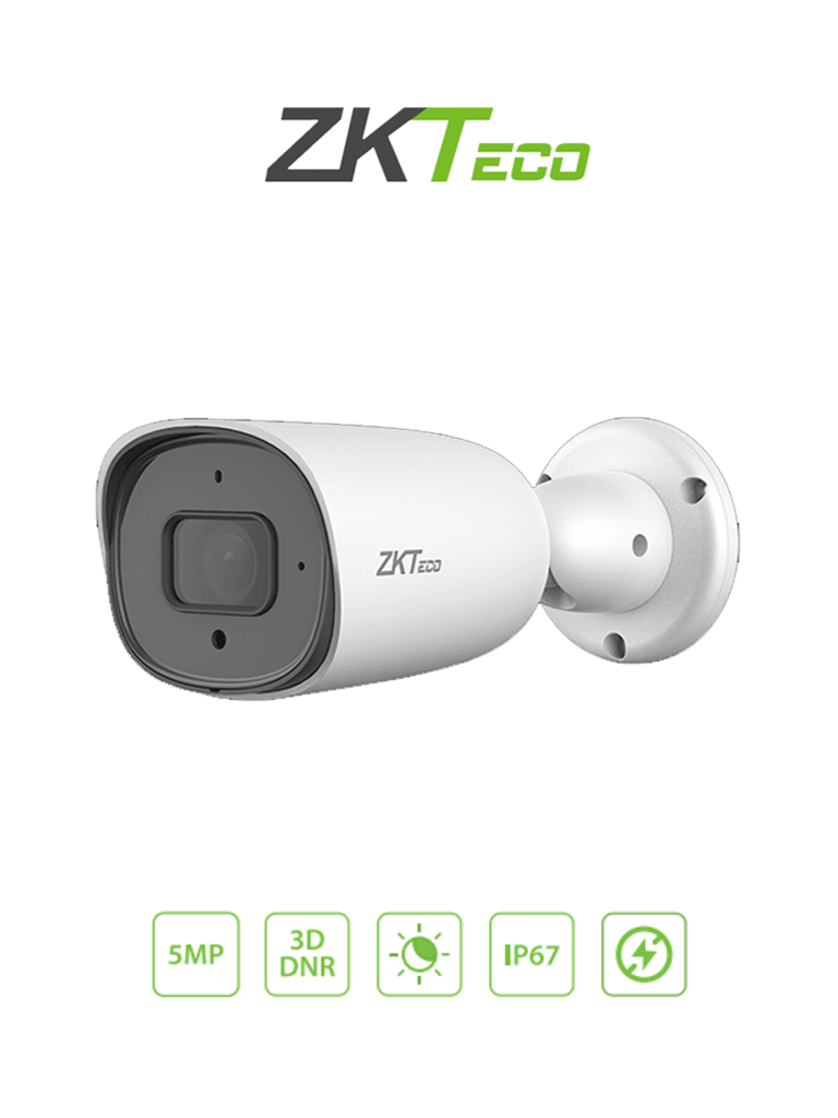 ZKTECO BS855P22CS7MI - Cámara IP Bullet 5 Megapíxeles / Compresión H.265 / Lente 3.6 mm / Alcance IR 30 mts / Detección Facial / Micrófono Integrado / Carcasa metálica / PoE / IP67 / P2P / #lineaIP