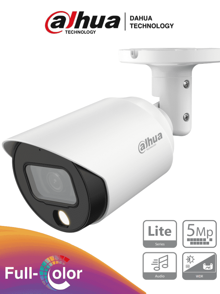 DAHUA HAC-HFW1509T-A-LED - Camara Bullet Full Color de 5 Megapixeles/ Lente de 3.6 mm/ Microfono Integrado/ Leds para 20 Metros/ Metalica/ WDR de 120 dB/ IP67/ #PromoFullColor