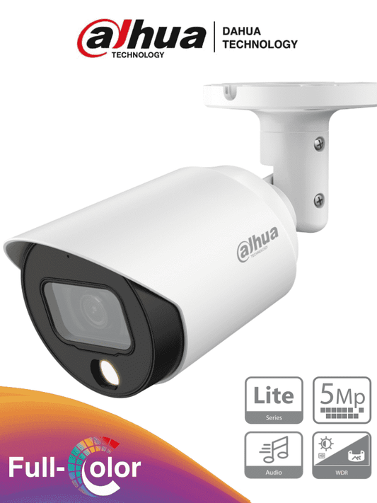 DAHUA HAC-HFW1509T-A-LED - Camara Bullet Full Color de 5 Megapixeles/ Lente de 3.6 mm/ Microfono Integrado/ Leds para 20 Metros/ Metalica/ WDR de 120 dB/ IP67/ #PromoFullColor