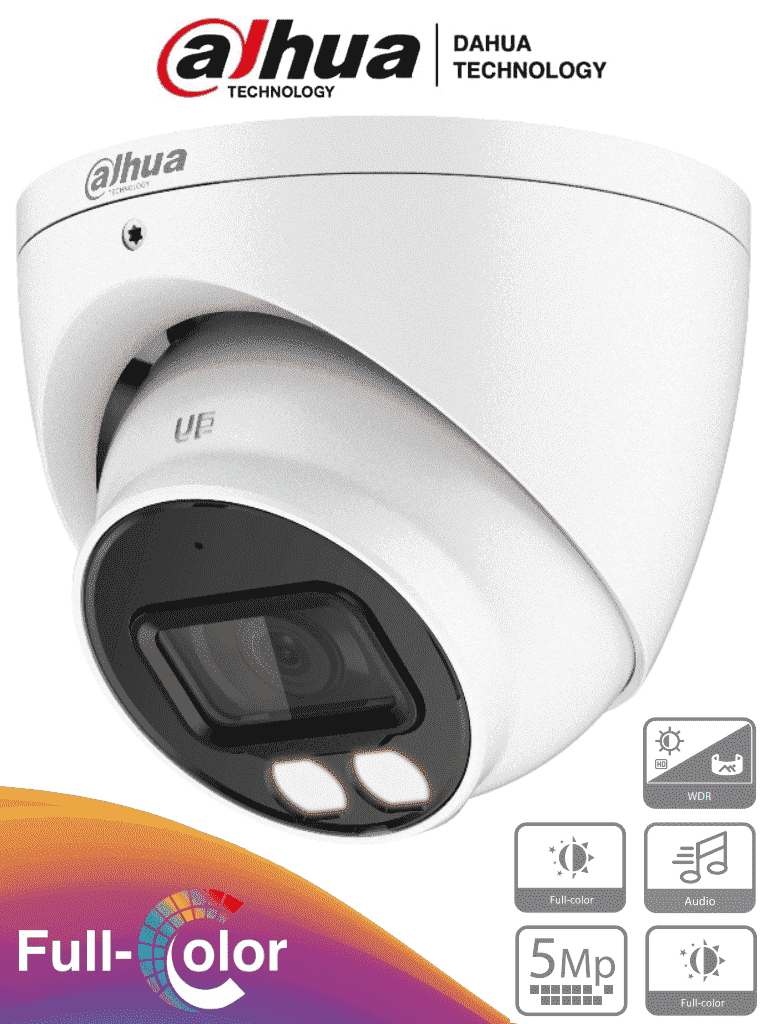 DAHUA HAC-HDW1509TN-A-LED - Camara Domo Full Color de 5 Megapixeles/ Lente de 3.6 mm/ Microfono Integrado/ Leds para 40 Metros/ Starlight/ IP67/ #FullColor