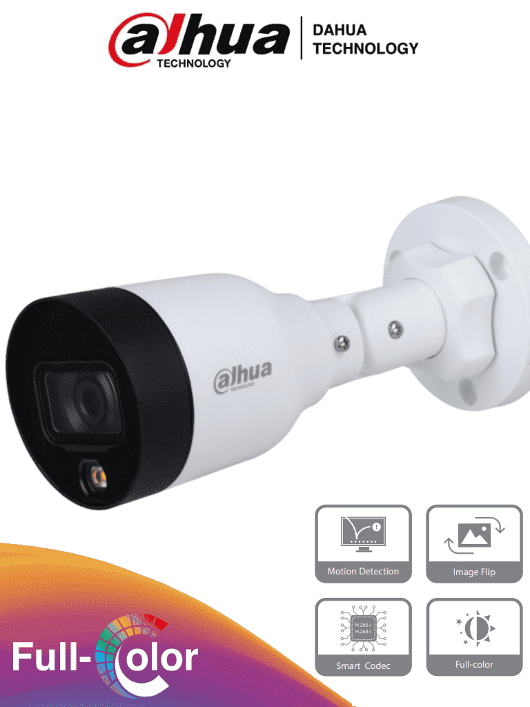 DAHUA IPC-HFW1239S1-LED-S4 - Camara IP Bullet Full Color 2 Megapixeles/ Lente de 2.8mm/ Luz Blanca de 15 Mts/ H.265/ IP67/ PoE/ DWDR #PromoFullColor
