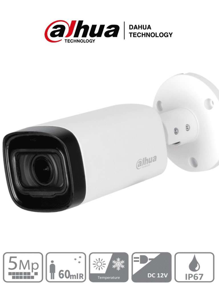 DAHUA HAC-HFW1500R-Z-IRE6 - Camara Bullet de 5 Megapixeles/ Lente Motorizado de 2.7 a 12 mm/ IR de 60 Mts/ Met?ílica/ IP67/ BLC/HLC/DWDR/ Soporta: CVI/CVBS/AHD/TVI/