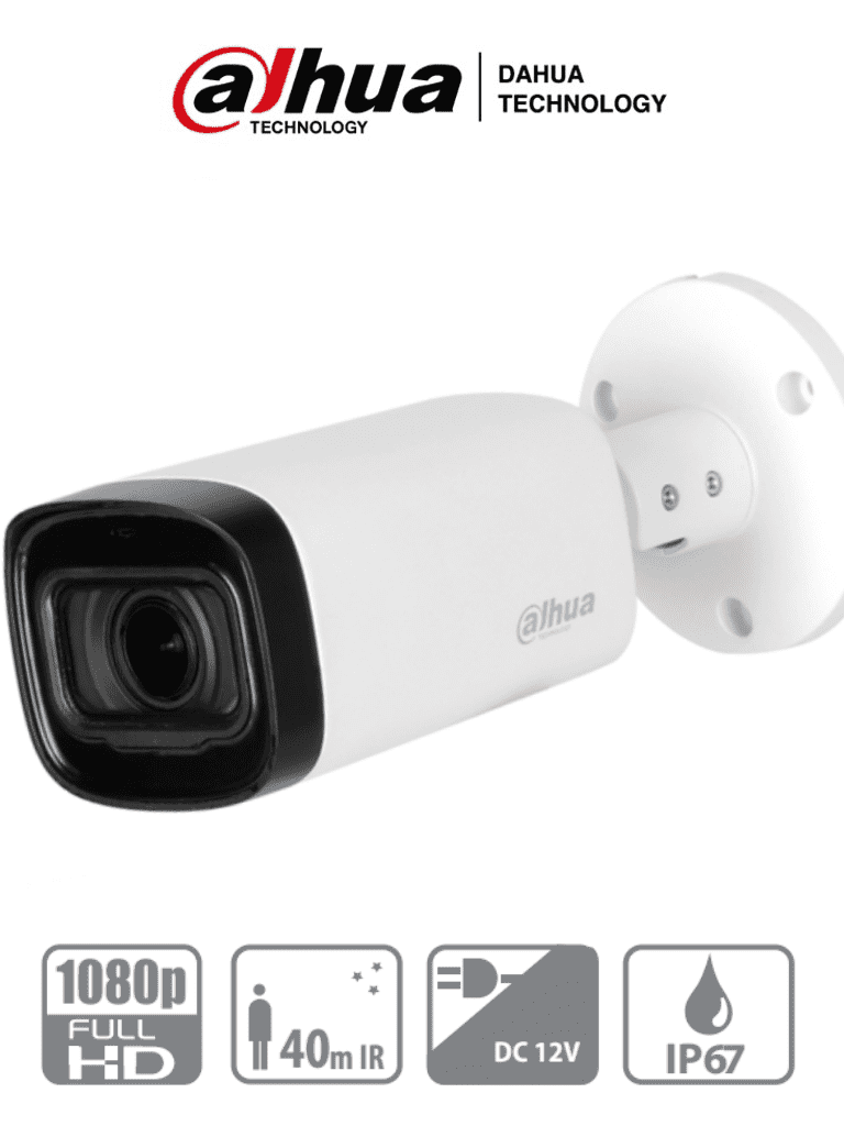 DAHUA HAC-B4A21VF - Camara Bullet Varifocal de 2 Megapixeles/ Lente de 2.7 a 12mm/ IR de 40 Mts/ DWDR/ IP67/ Menu OSD/ Soporta: HDCVI/AHD/TVI y CBVS/