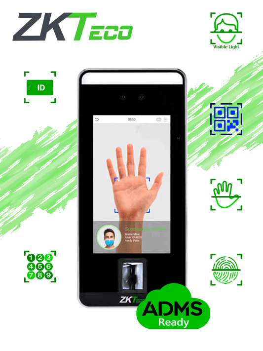 ZKTECO SPEEDFACEV5LP - Control de Acceso y Asistencia Facial Visible Light / 6000 Rostros / 3000 palmas / 6000 huellas / 10000 Tarjetas ID 125Khz / 200000 eventos / Verificaci??n por c??digo QR