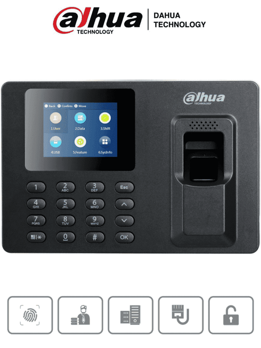 DAHUA ASA1222E-S - Control de Asistencia con Pantalla a Color de 2.4 Pulgadas/ 2,000 Huellas/ 1000 Usuarios y 100,000 Registros/ Comunicaci??n TCP/IP/ Soporta Passwords/ Puerto USB para Actualizaci??n/ 1 Salida de Relevador para Timbre/