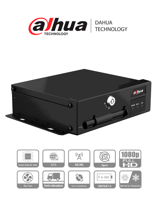 DAHUA DHI-MXVR1004-GFI - DVR Movil de 4 Canales con Inteligencia Artificial 1080p/ 4G/ H.265/ Soporta 2 Tarjetas SD/ Soporta DSM/ADAS/BSD/ Comunicaci??n 3G y 4G/ No tiene WiFi/ #LoNuevo #NuevosMoviles