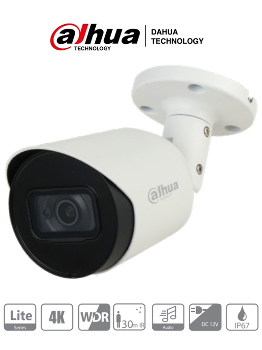 DAHUA HAC-HFW1801T-A - Camara Bullet 4K con Microfono Integrado/ 8 Megapixeles/ Lente de 2.8mm / WDR Real/ IR de 30 Mts/ Soporta: CVI/CVBS/AHD/TVI/ IP67/ Metalica/