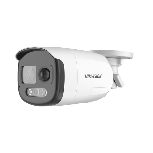 DS-2CE12DF3T-PIRXOS|Bala TURBOHD 2 Megapixel (1080p) / Imagen a Color 24/7 / Lente 2.8 mm / Luz Blanca 40 mts / Exterior IP67 / WDR 130 dB / Sensor PIR / Sirena y Salida de Audio Integrada / Estrobo ROJO - AZUL / Micr??fono Integrado