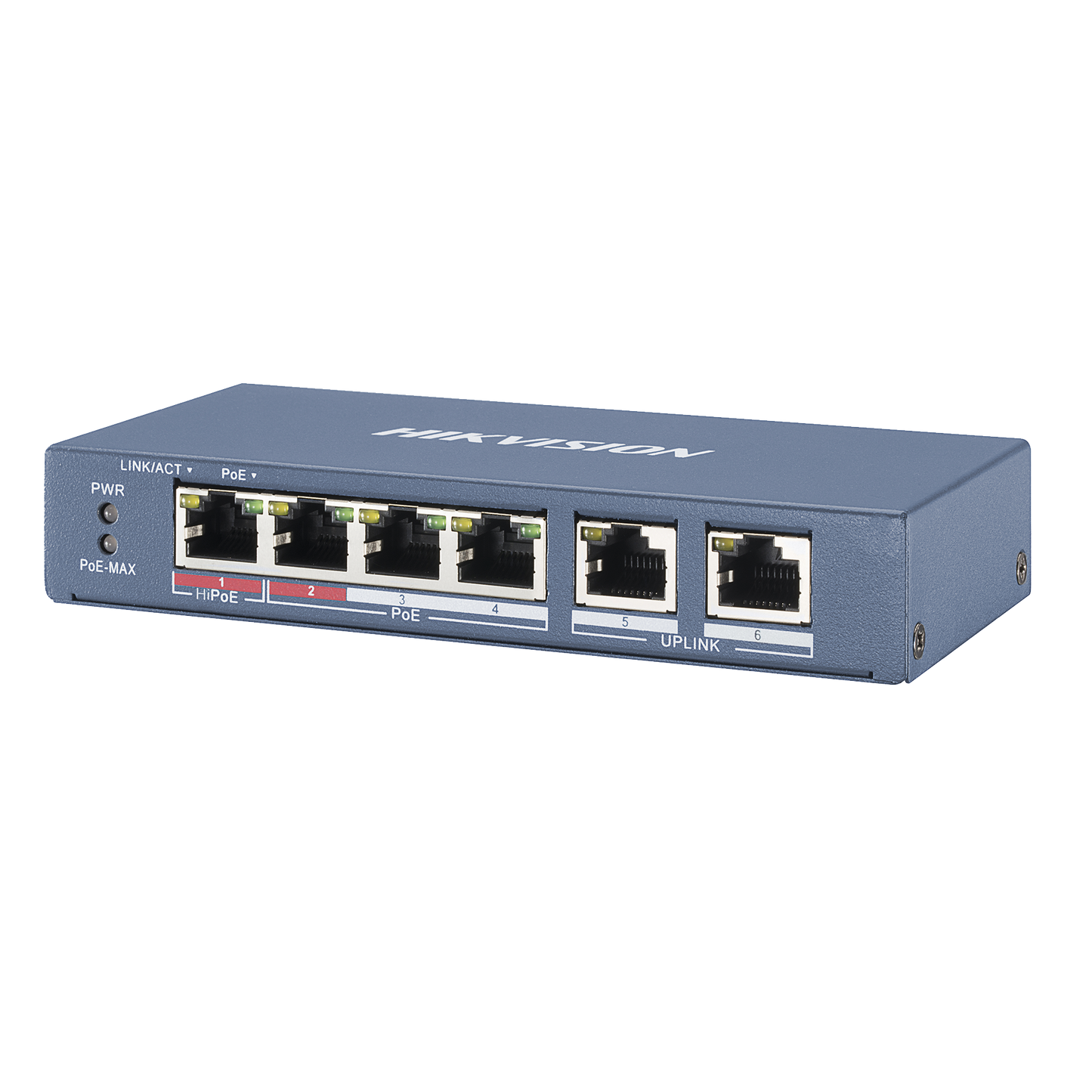 DS-3E0106HP-E|Switch PoE+ / No Administrable / 3 Puertos 10/100 Mbps 802.3 af/at (30 W) + 1 Puerto 100 Mbps Hi-PoE (60 W) / 2 Puertos 10/100 Mbps Uplink / 250 Metros PoE Larga Distancia / 60 W