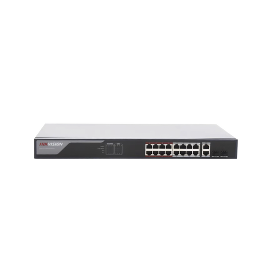 DS-3E1318P-EI|Switch Monitoreable PoE+ / 16 puertos 10/100 Mbps PoE+ / 2 puertos 10/100/1000 Mbps + 2 puertos SFP de Uplink / PoE hasta 250 metros / conexi??n remota desde Hik-PartnerPro / 230 W