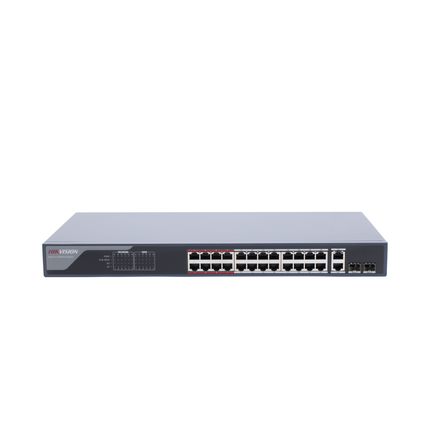 DS-3E1326P-EI|Switch Monitoreable PoE+ / 24 puertos 10/100 Mbps PoE+ / 2 puertos 10/100/1000 Mbps + 2 puertos SFP de Uplink / PoE hasta 250 metros / conexi??n remota desde Hik-PartnerPro / 370 W