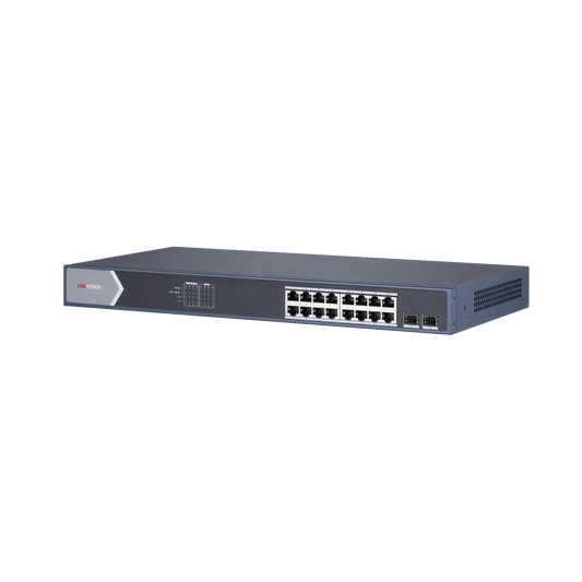 DS-3E1518P-SI|Switch Gigabit PoE+ / Administrable / 16 puertos 10/100/1000 Mbps PoE+ / 2 puertos SFP / configuraci??n remota desde Hik-ParnerPro / PoE hasta 250 metros / 225 W