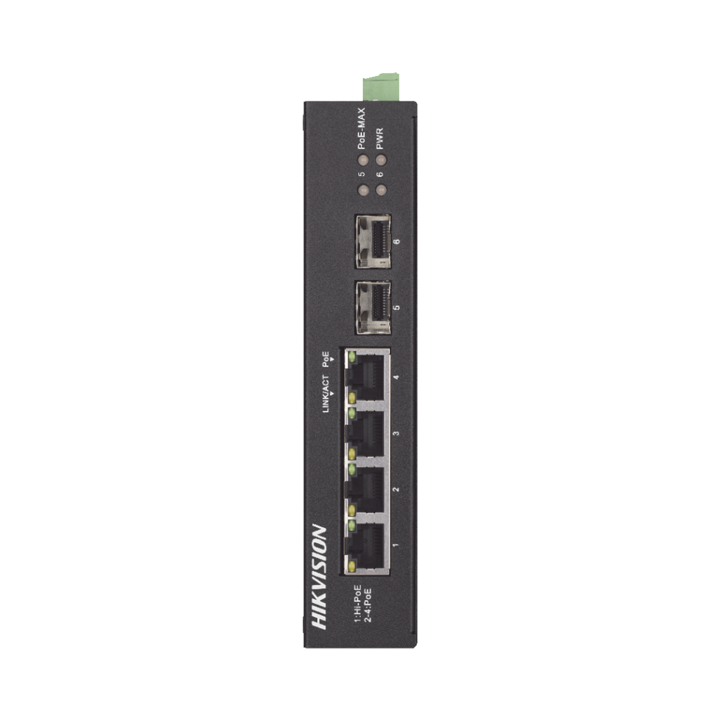DS-3T0506HP-E/HS|Switch Industrial No Administrable Gigabit / 3 Puertos Gigabit PoE+ (30 W) + 1 Puerto Gigabit PoE++ (60 W) / 2 Puertos SFP / 65 W Total / 48 a 57 VCD / Ideal para Proyectos / 300 Metros de Distancia
