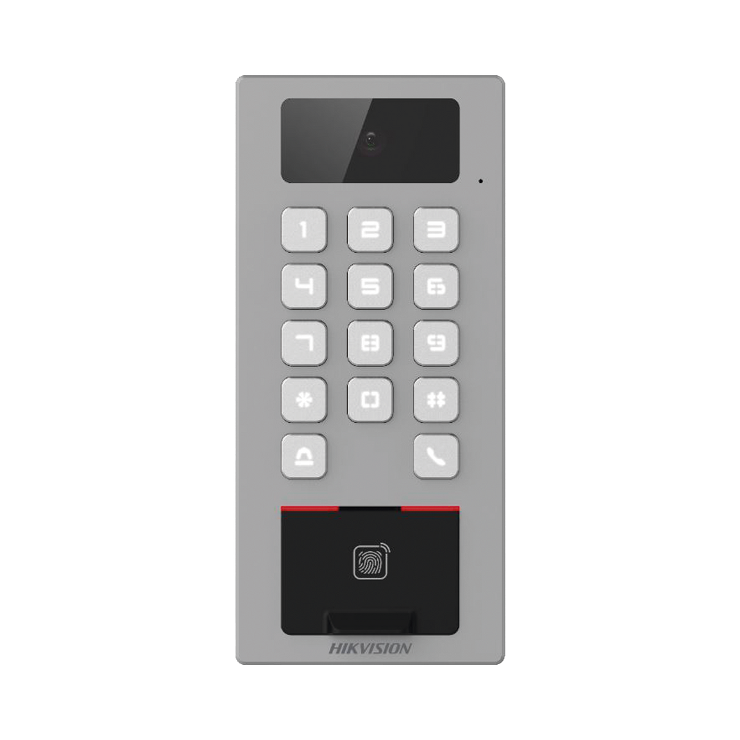 DS-K1T502DBFWX-C|Lector Biometrico con Teclado para Exterior Antivandálico IP65 & IK09 con función de Videoportero Multiapartamento / Huella, Tarjeta, Código QR, PIN o App HikConnect / Cámara 2 MP compatible con NVRs / Soporta biom