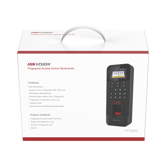DS-KAS261|Kit de Control de Acceso TODO INCLUIDO con Lector de Huellas y Tarjetas / 3,000 Huellas / Compatible con App Hik-Connect / Incluye Electroimán Botón de Salida y Montajes Z y L para imán (DS-K1T804)