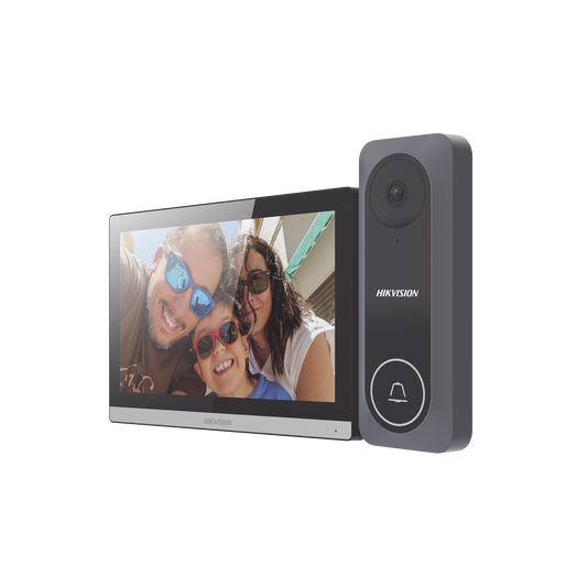 DS-KIS312-P|Kit de Videoportero Hibrido TurboHD con Pantalla LCD touch de 7" Wi-Fi / Frente de Calle para Exterior de Policarbonato / 720p (1 Megapíxel )130° de Visión (Gran Angular) / Llamada a App Hik-Connect