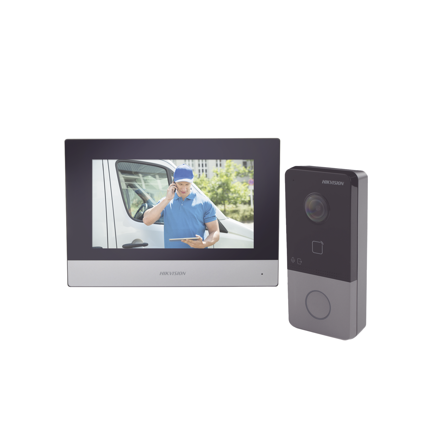 DS-KIS603-P|Kit de Videoportero IP Poe Estandar con llamada a App de Smartphone (HikConnect) / Apertura con tarjeta MIFARE / Frente de calle IP65 / Soporta 1 Departamento