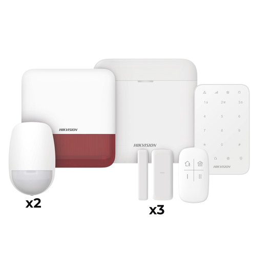 DS-PWA48-FULL-K(R)|(AX PRO) KIT de Alarma AXP RO / Incluye: 1 Hub / 2 Sensores PIR / 3 Contactos Magn?®ticos mini / 1 Control Remoto / 1 Sirena Estrobo en color Rojo Inalambrica Exterior /1 Teclado Inal?ímbrico / WiFi / Compatible con Hik-Connect P2P