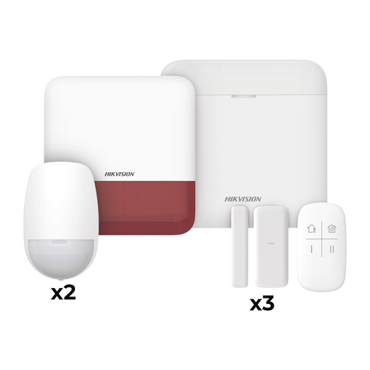 DS-PWA48-KV2(R)|(AX PRO) KIT de Alarma AXP RO / Incluye: 1 Hub con bateria de respaldo / 2 Sensores PIR / 3 Contactos Magn?®ticos mini / 1 Control Remoto / 1 Sirena Inalambrica Exterior color rojo  / WiFi / Compatible con Hik-Connect P2P