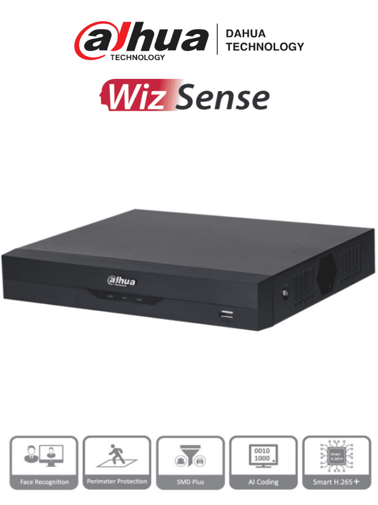 DAHUA XVR5108HS-4KL-I3 - DVR 8 Canales 4k/ WizSense/ H.265+/ 8 Canales +8 IP/ Hasta 16 Canales IP/ 2 Canales de Reconocimiento Facial/ SMD Plus/ Codificaci??n con IA/ 1 Sata de Hasta 16 TB/ Soporta CVI/AHD/TVI/ CVBS e IP/ IoT&POS/