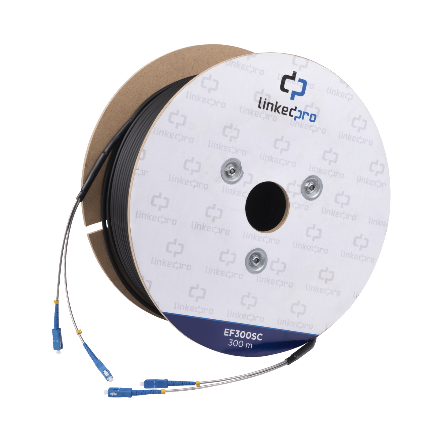 EF-300-SC|Carrete de Fibra Óptica Monomodo con conectores SC-SC Duplex, Reforzada con Kevlar, de 300 metros