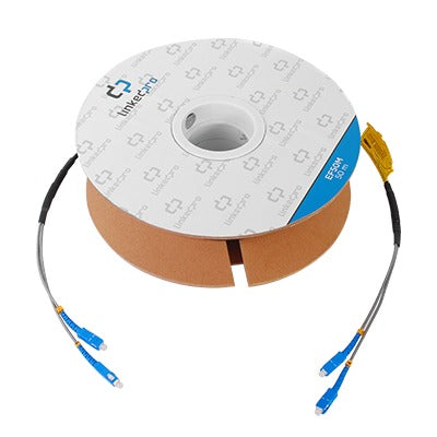 EF-50-SC|Carrete de Fibra Óptica Monomodo con conectores SC-SC Duplex, Reforzada con Kevlar, de 50 metros