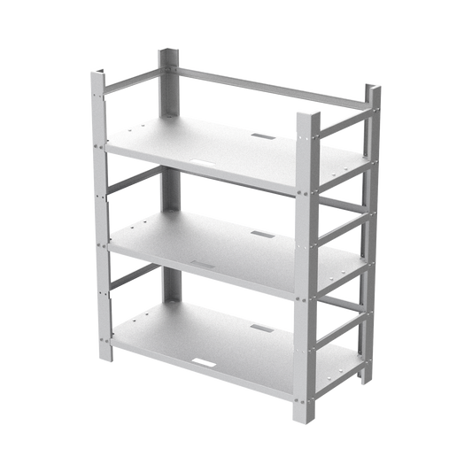 EI-RACK-12BAT|Estante Galvanizado de 3 Niveles para Instalación de 12 Baterías de Ciclo Profundo Similares a la PL-110-D12.