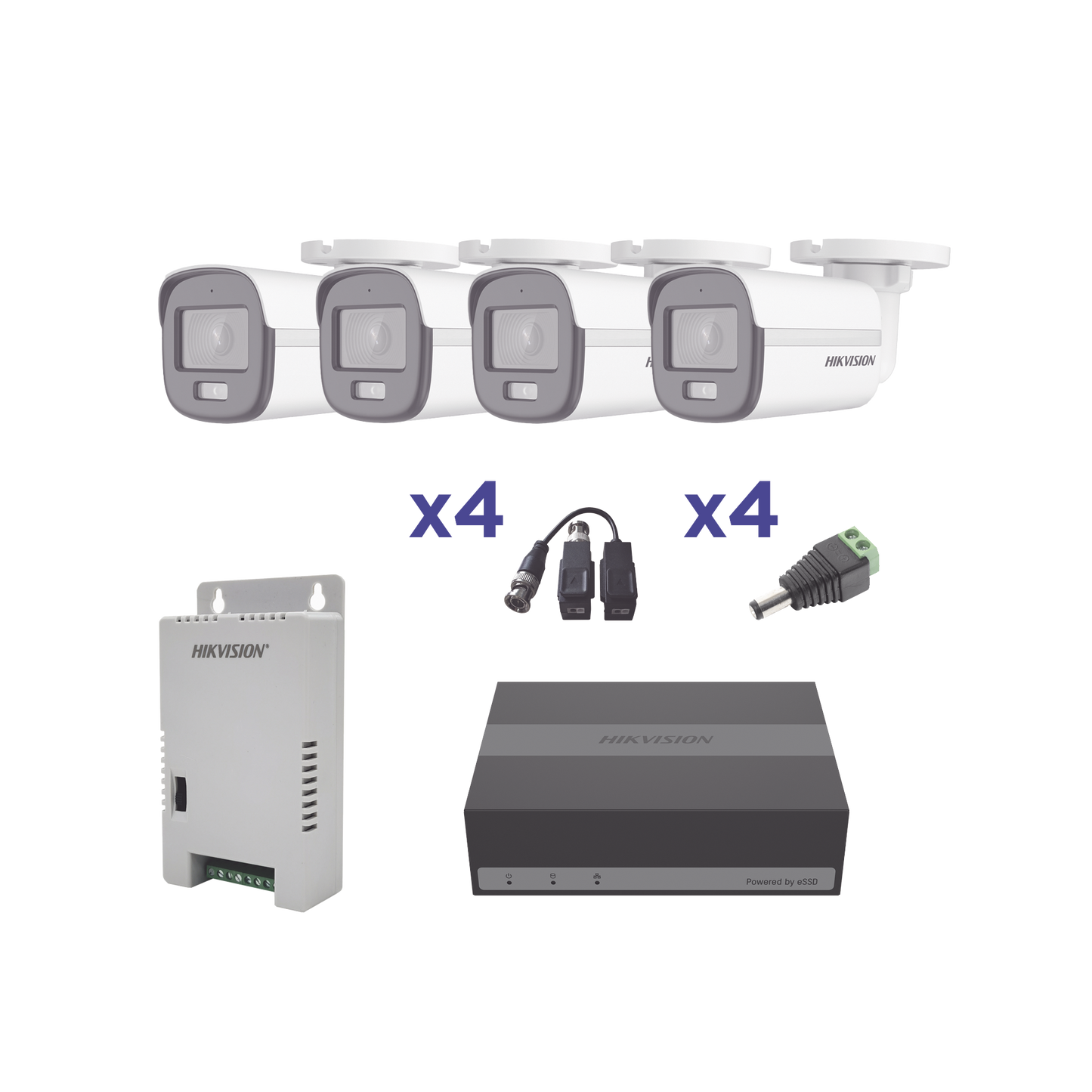 EKH1080PL4BC|KIT COLORVU TURBOHD 1080p Lite, DVR 4 Canales con almacenamiento 300GB(eSSD), 4 Camaras Bala ColorVu con Microfono/ Transceptores, Conectores, Fuente de Poder Profesional