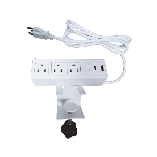 EM-3AC-WH|Tomacorriente para Escritorio / Cuenta con Bracket Ajustable a Diferentes Grosores / 3 Contactos 110VCA / 2 Contactos para Carga USB ( 1 contacto USB-A + 1 contacto USB-C )