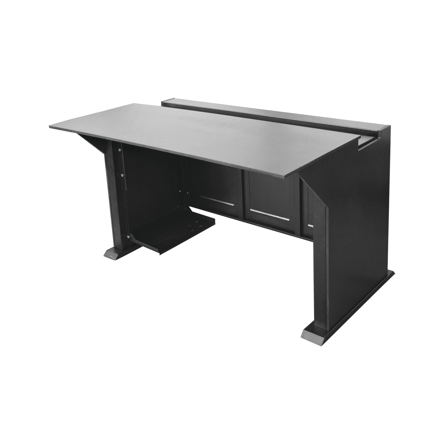 EM-S02|Escritorio Estación Mobiliaria Profesional de Monitoreo y Control / Videovigilancia / Acceso / Alarmas / Etc... / Metal Negro y Madera Tono Oscuro