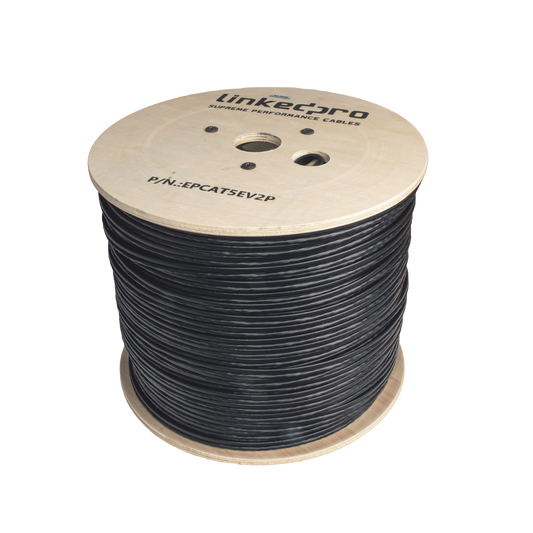 EP-CAT-5E-V2P|Bobina de Cable Siam?®s Cat5E CCA + 2 Cables Gruesos (16 AWG) para Alimentar C?ímaras M?ís Lejos / 305m / Instalaci??n en Exterior / Uso Industrial para Climas Extremos