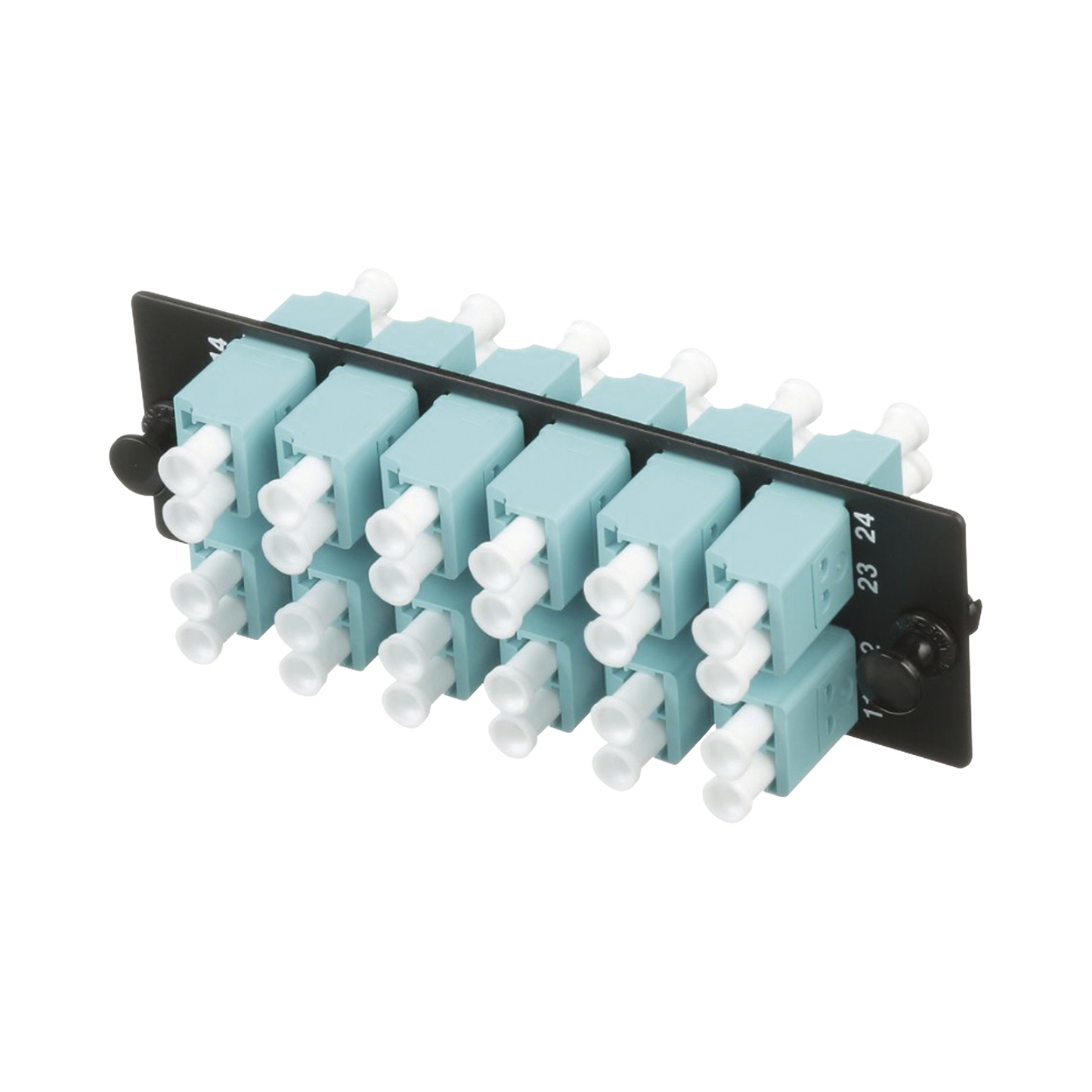 FAP12WAQDLCZ|Placa Acopladora de Fibra Optica FAP, Con 12 Conectores LC Duplex (24 Fibras), Para Fibra Multimodo OM3/OM4, Color Aqua