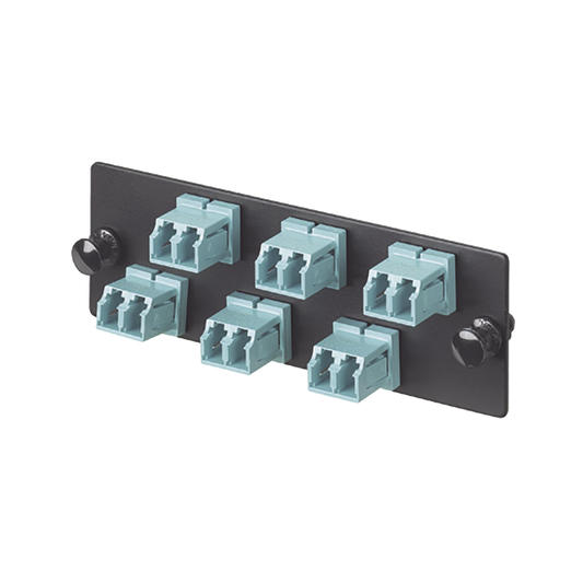 FAP6WAQDLCZ|Placa Acopladora de Fibra Optica FAP, Con 6 Conectores LC Duplex (12 Fibras), Para Fibra Multimodo OM3/OM4, Color Aqua