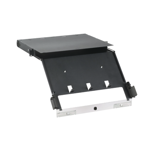 FCE1U|Panel de Distribución de Fibra Óptica, Acepta 4 Placas FAP o FMP, Bandeja Deslizable e Inclinable Hacia Abajo, Hasta 96 Fibras, Color Negro, 1UR