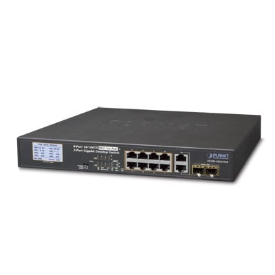 FGSD-1022VHP|Switch PoE+ / Distancia 250 Metros / 8 Puertos + 2 Combo TP/SFP Gigabit y Pantalla LCD Para Monitoreo